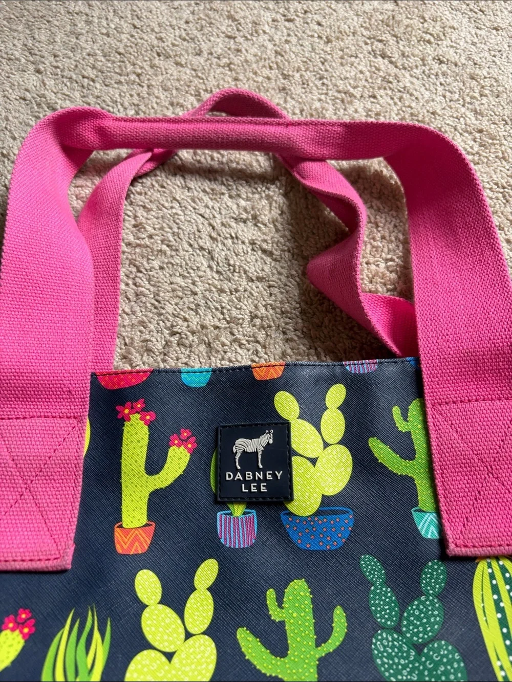 Dabney Lee Blue & Pink Cactus Zipper Top Tote Bag